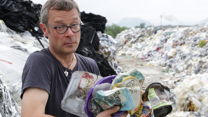 During a trip to Malaysia, Fearnley-Whittingstall found numerous pieces of plastic pollution which originated in UK supermarkets. Image: BBC